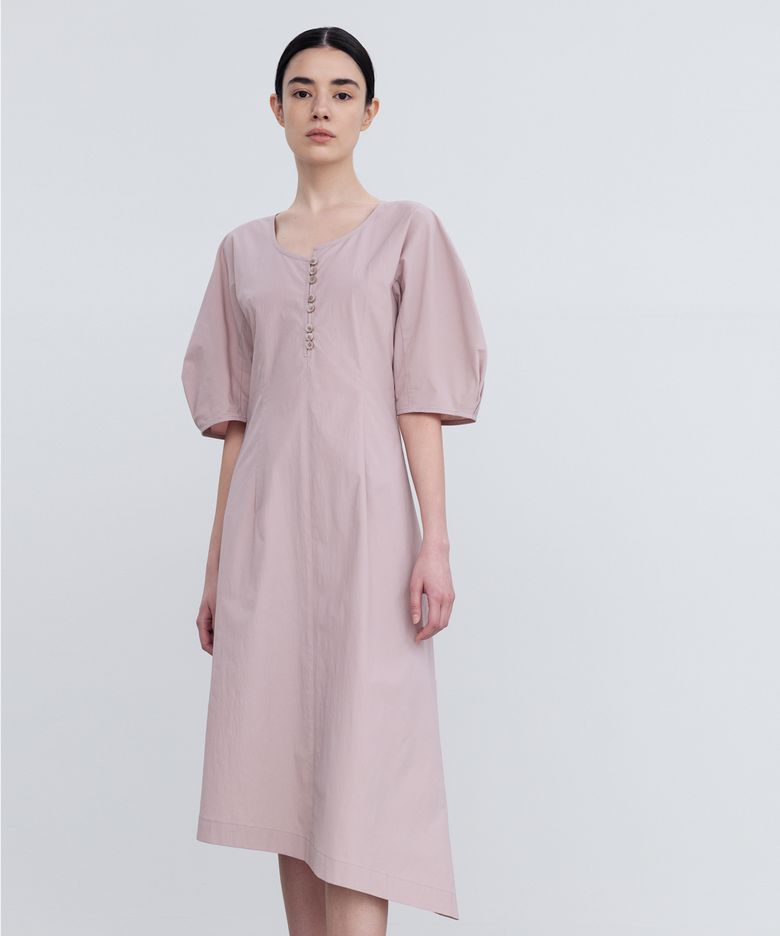 BALLOON SLEEVE ASYMMETRIC HEM DRESS