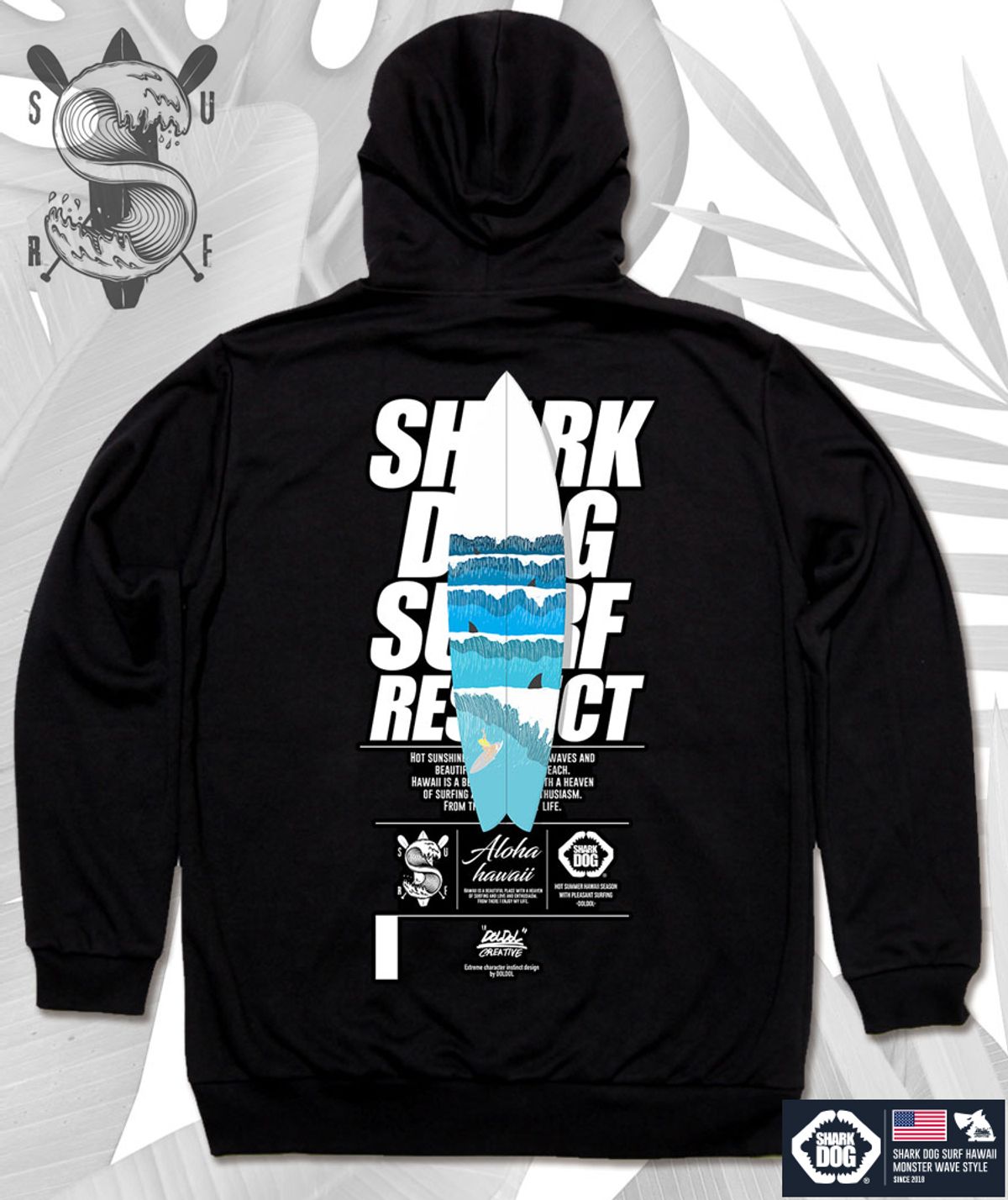 돌돌(DOLDOL) SHARK-DOG-HOODY-130 샤크독 서핑 하와이 캐릭터 그래픽 후드티