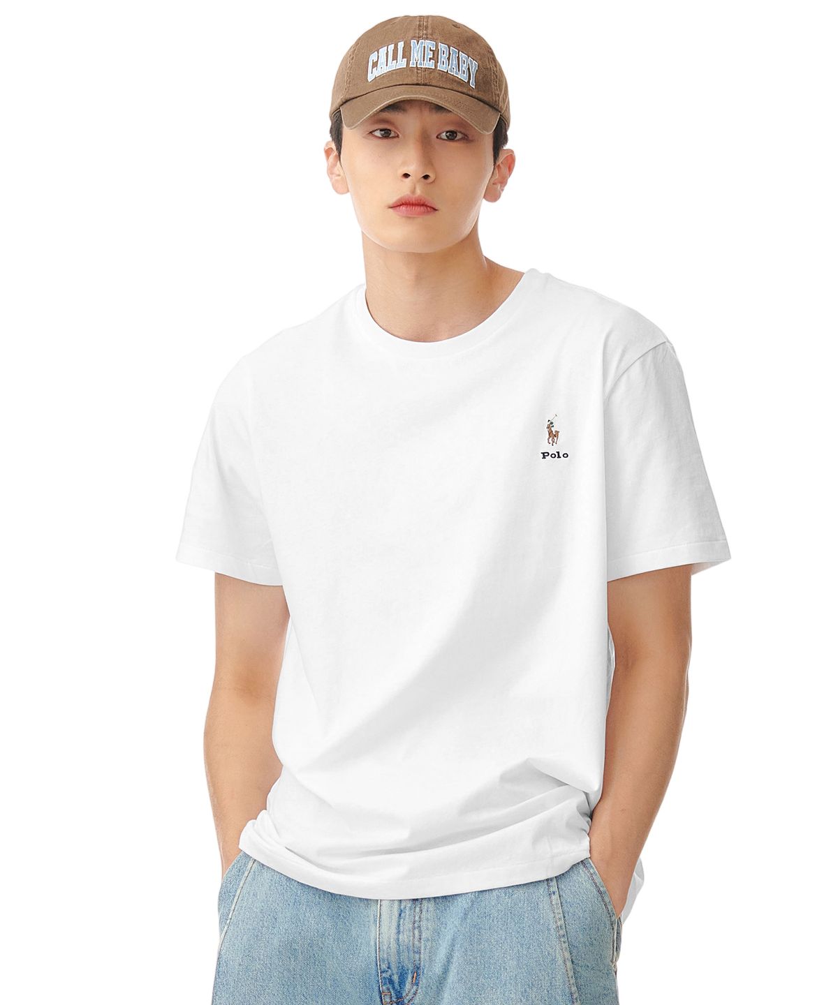 폴로 랄프 로렌(POLO RALPH LAUREN) [White Collection] 커스텀 슬림핏 로고 저지 티셔츠 - 화이트