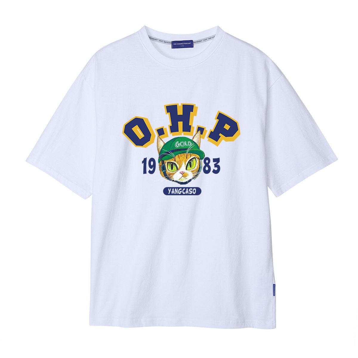 원헌드레드퍼센트(OHP) OHP X YANGCASO 골드캣 세미오버 반팔티