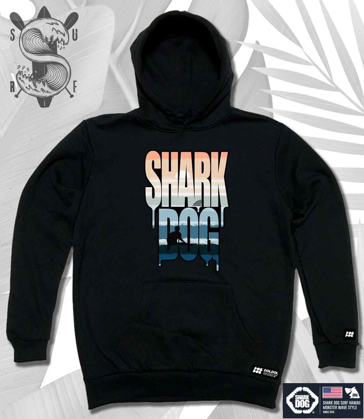 돌돌(DOLDOL) SHARK-DOG-HOODY-133 샤크독 서핑 하와이 캐릭터 그래픽 후드티