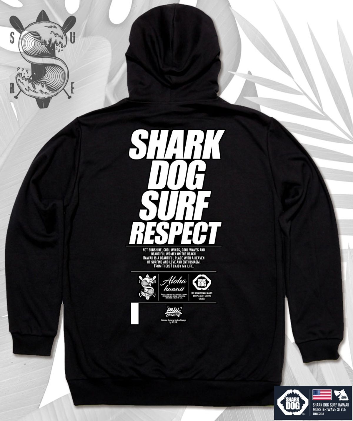 돌돌(DOLDOL) SHARK-DOG-HOODY-137 샤크독 서핑 하와이 캐릭터 그래픽 후드티