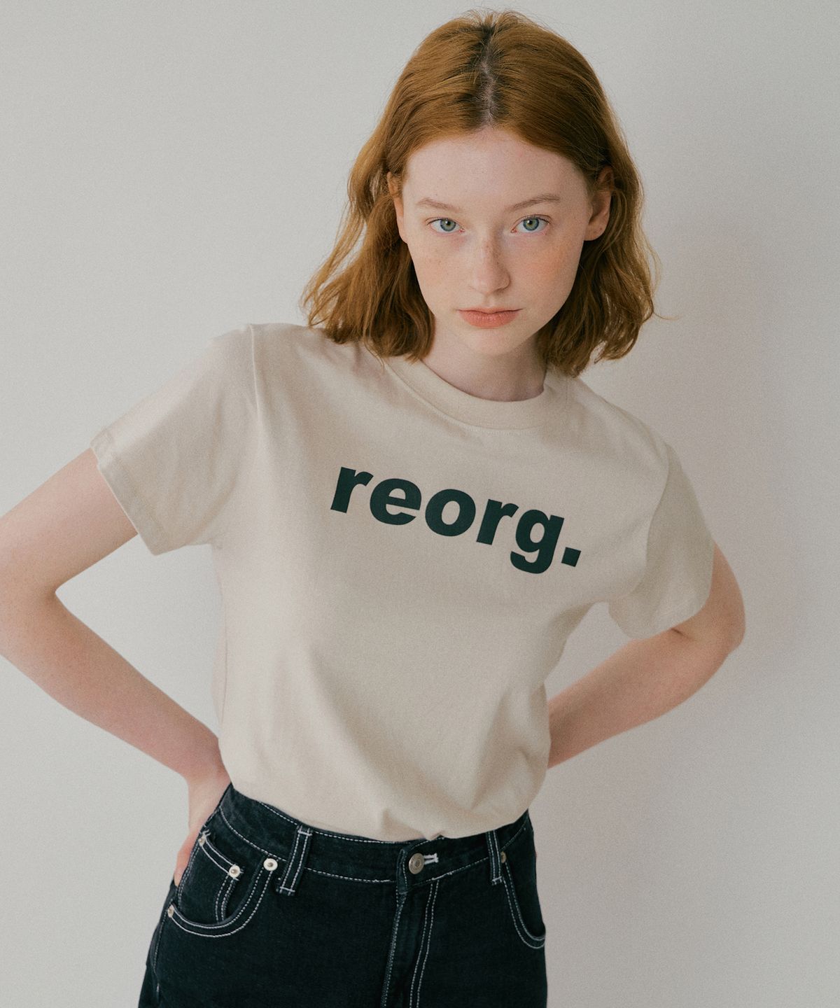 리올그(REORG) PRINTING T-SHIRTS BEIGE