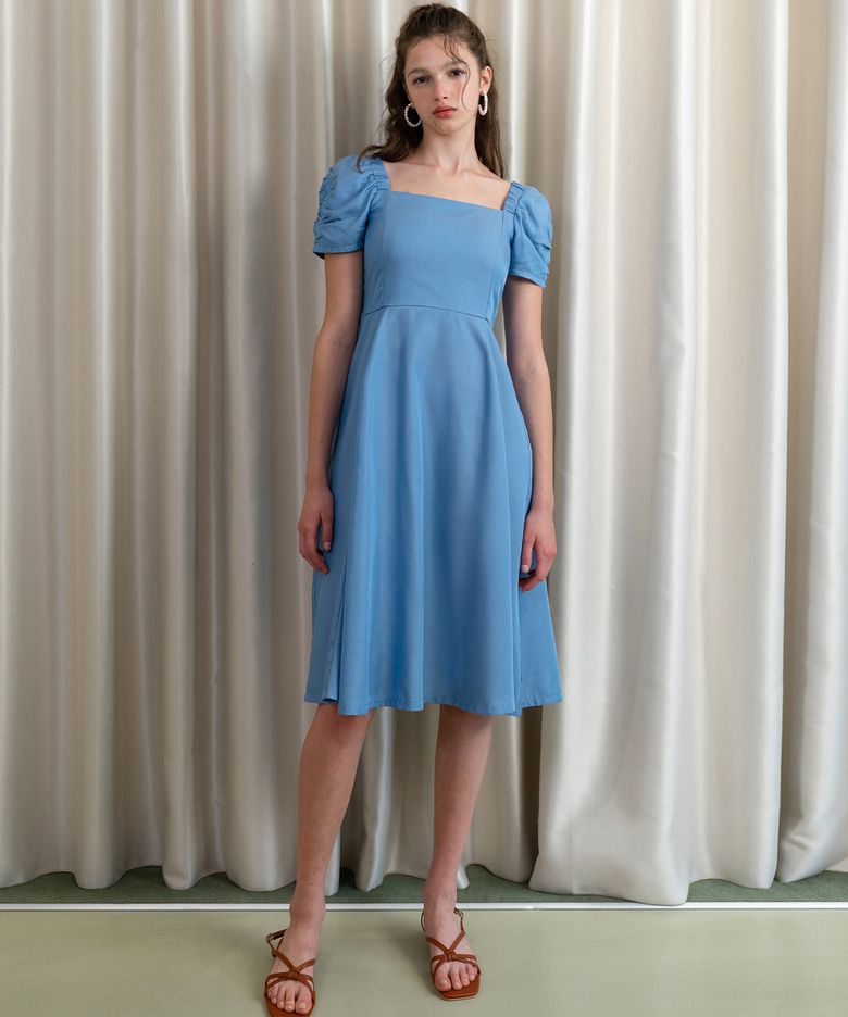 Square neckline A-line dress (Light denim)