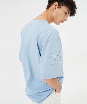 ESSENTIAL_UNISEX Argyle Hole Sleeve T-shirt  [Sky Blue]