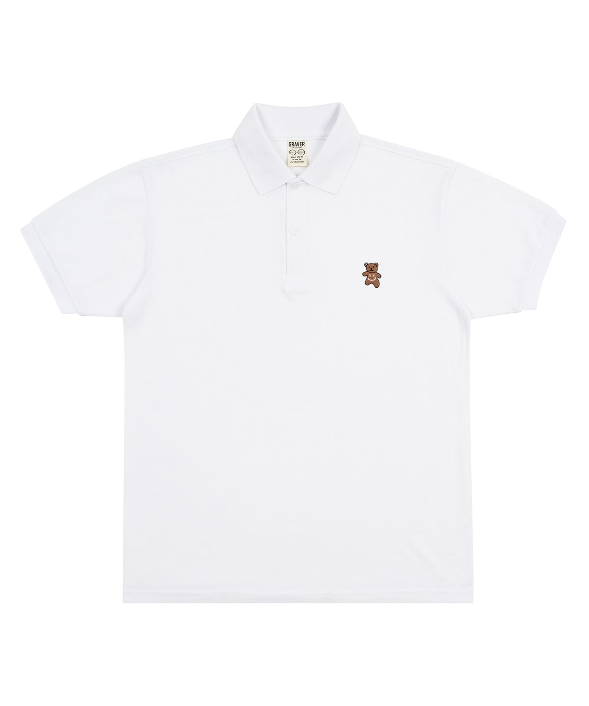 그레이버(GRAVER) [UNISEX]베어 자수 피케 반팔티셔츠_화이트
