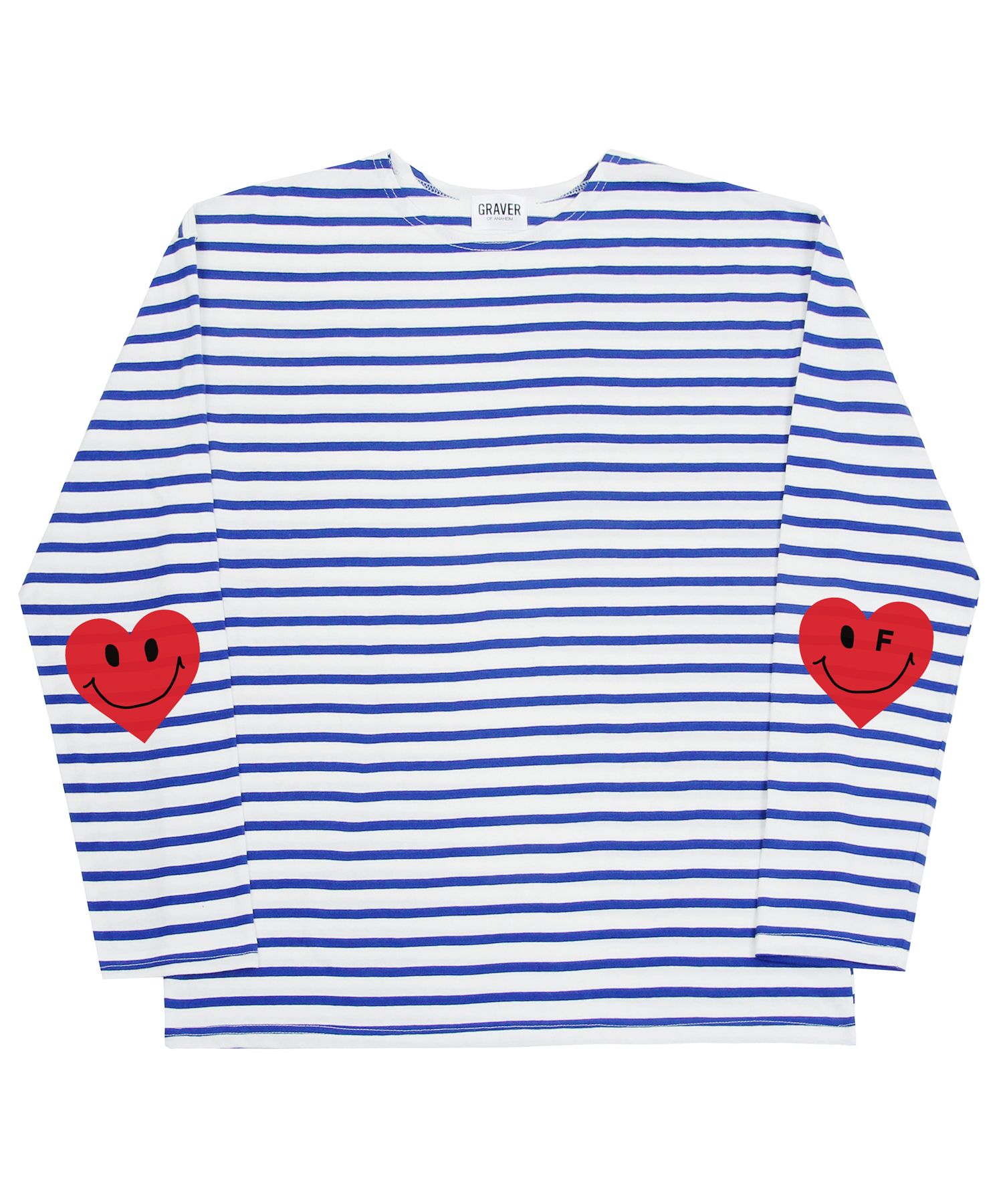 [GRAVER]★ELBOW HEART SMILE OVERFIT STRIPED SHIRT UNISEX] Elbow Heart Smile Striped Long-Sleeved - GRAVER | 60