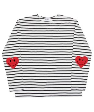 [UNISEX]엘보우 하트스마일 스트라이프 롱슬리브_블랙