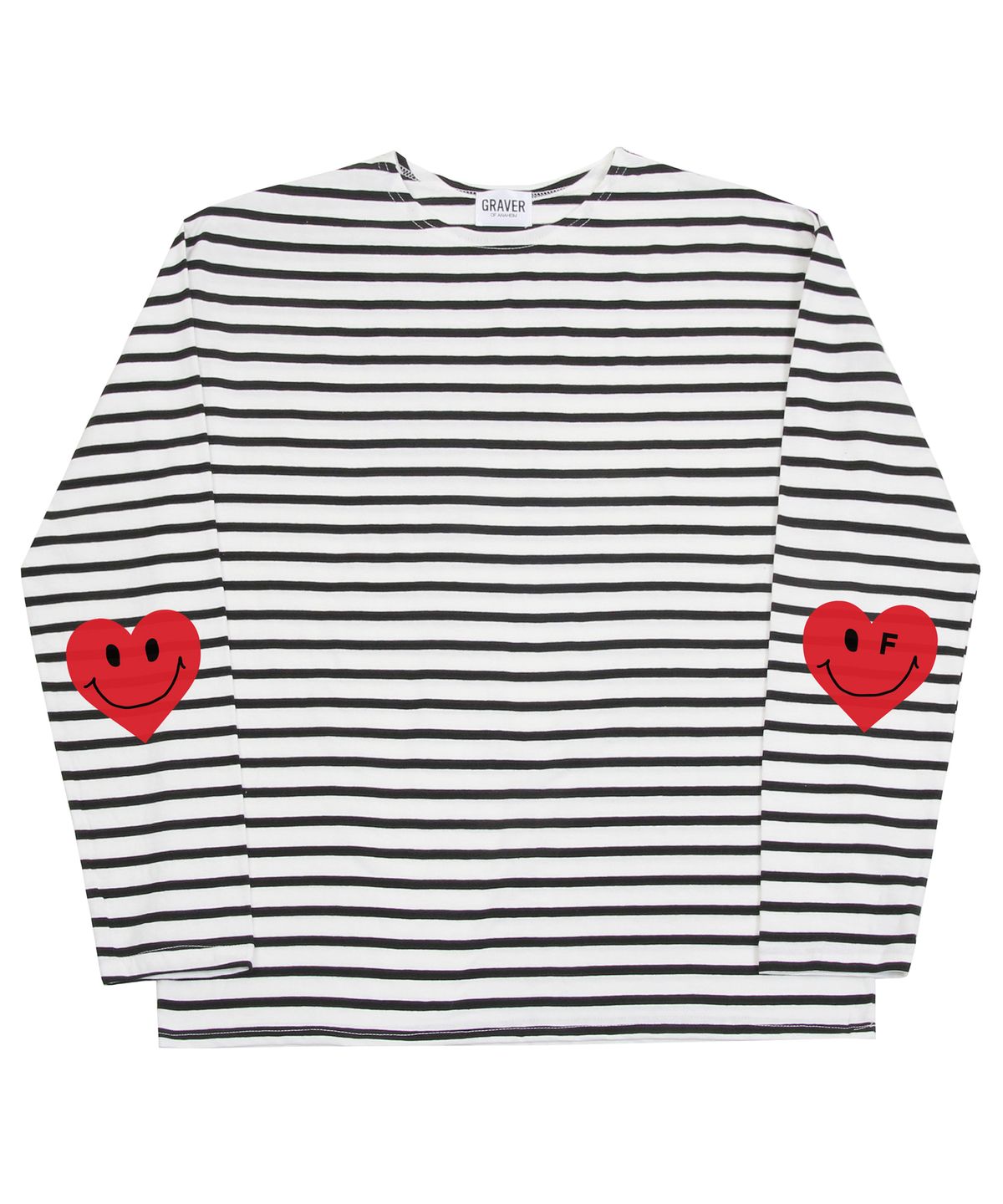 그레이버(GRAVER) [UNISEX]엘보우 하트스마일 스트라이프 롱슬리브_블랙