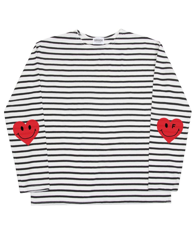 [UNISEX]엘보우 하트스마일 스트라이프 롱슬리브_블랙