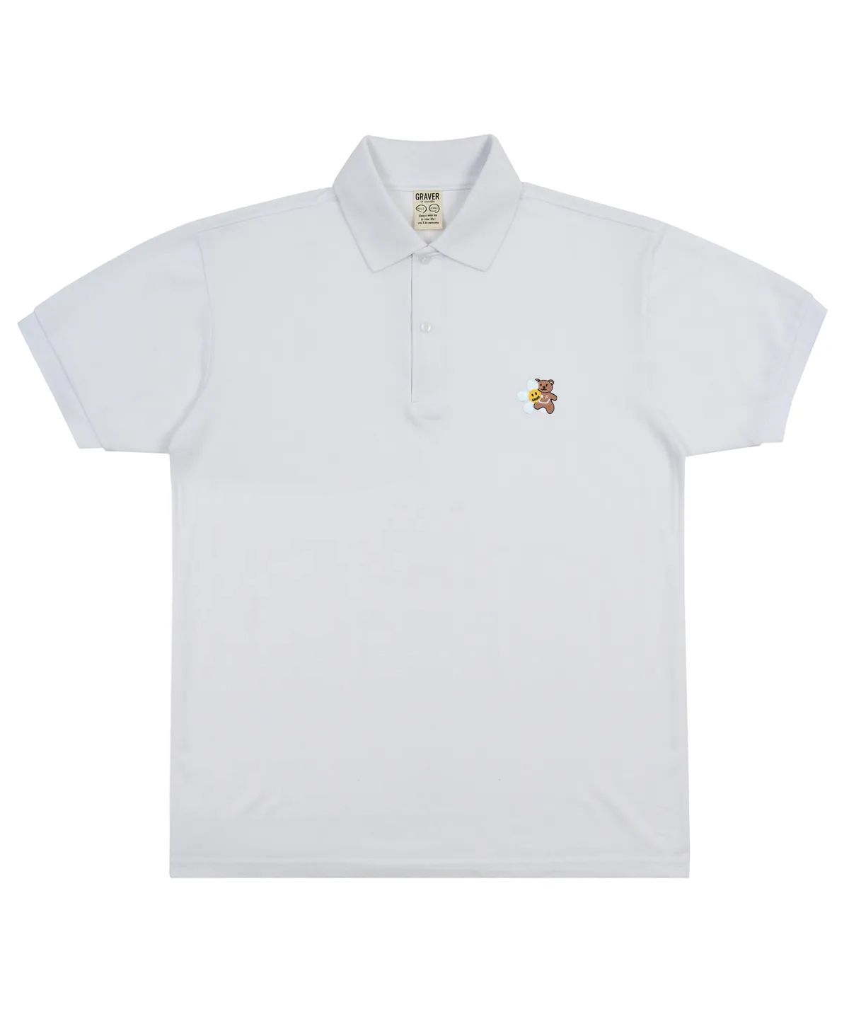 그레이버(GRAVER) [UNISEX]플라워 베어 자수 피케 반팔티셔츠_화이트