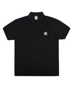 [UNISEX]플라워 베어 자수 피케 반팔티셔츠_블랙