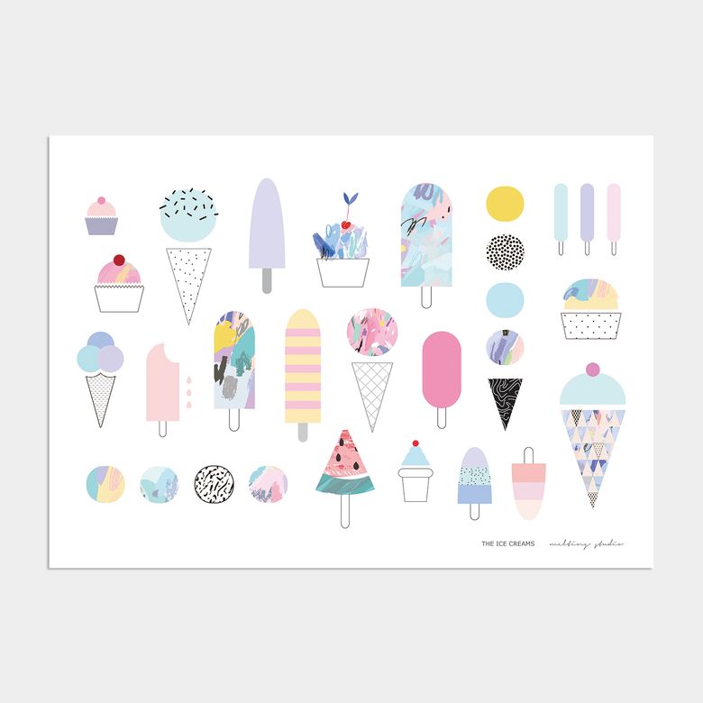아이방 학습 액자 인테리어 포스터  / 24번 Ice Creams - white