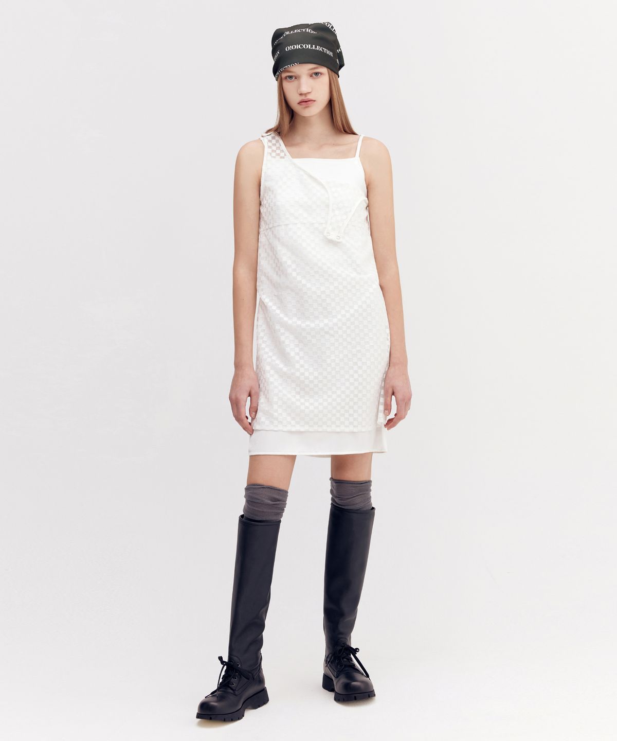오아이오아이 컬렉션(OIOI COLLECTION) CHECKERED PATTERN LAYERED DRESS [WHITE]