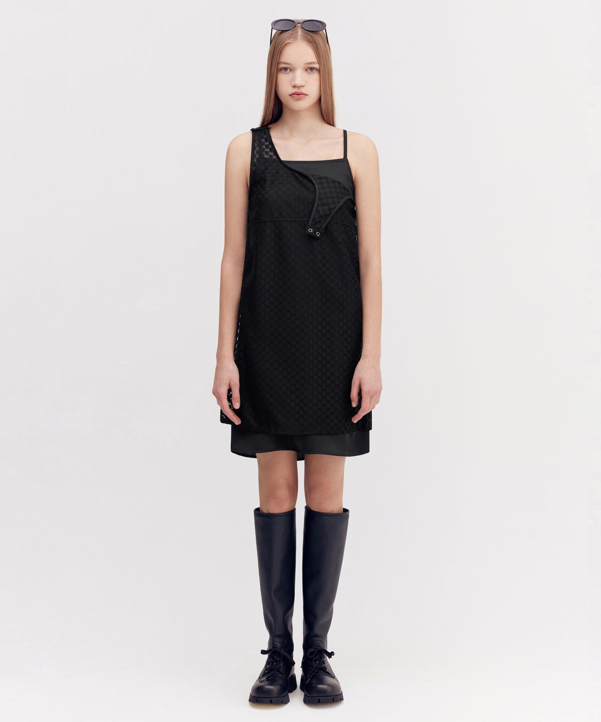 오아이오아이 컬렉션(OIOI COLLECTION) CHECKERED PATTERN LAYERED DRESS [BLACK]