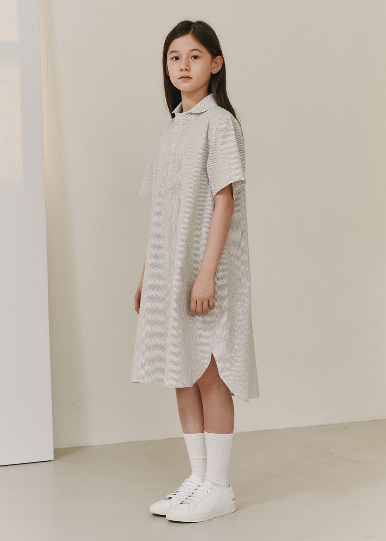 라운드 카라 셔츠 드레스_스트라이프