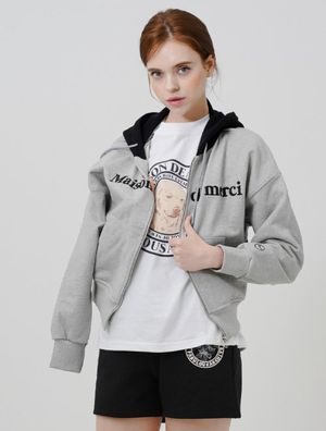 우먼즈 엠보로고 크롭 후드집업 멜란그레이(FCC1ZP391W)