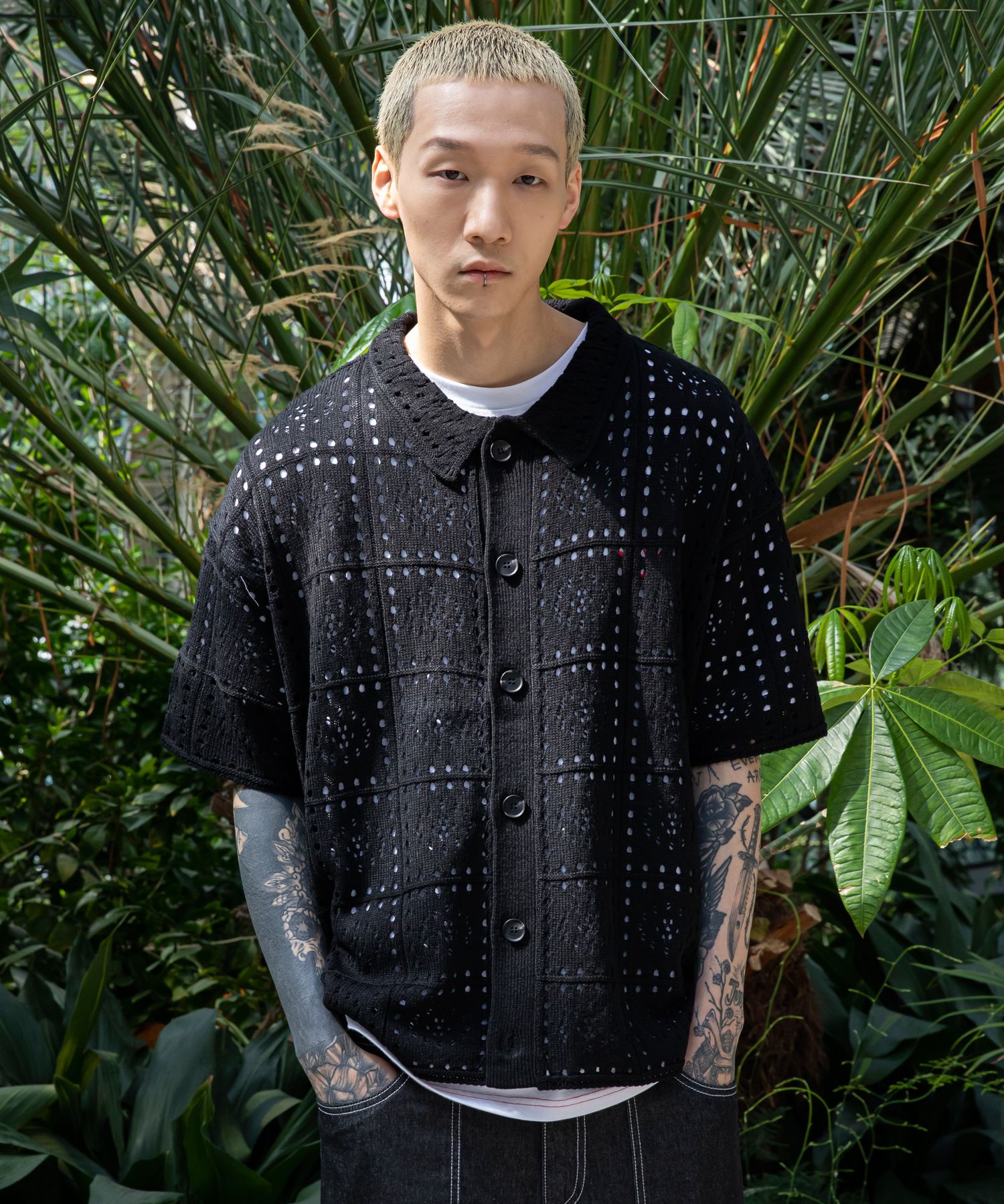 タグ付き未使用　Short Sleeve Knit Pullover Knitted short sleeve sweater with artwork