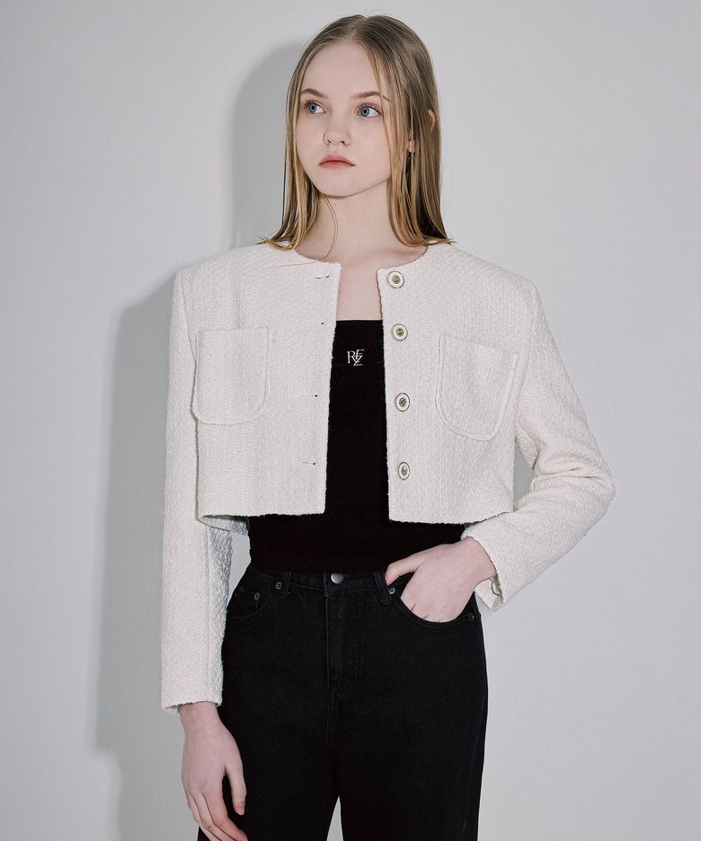 Tweed Crop Jacket [Ivory]