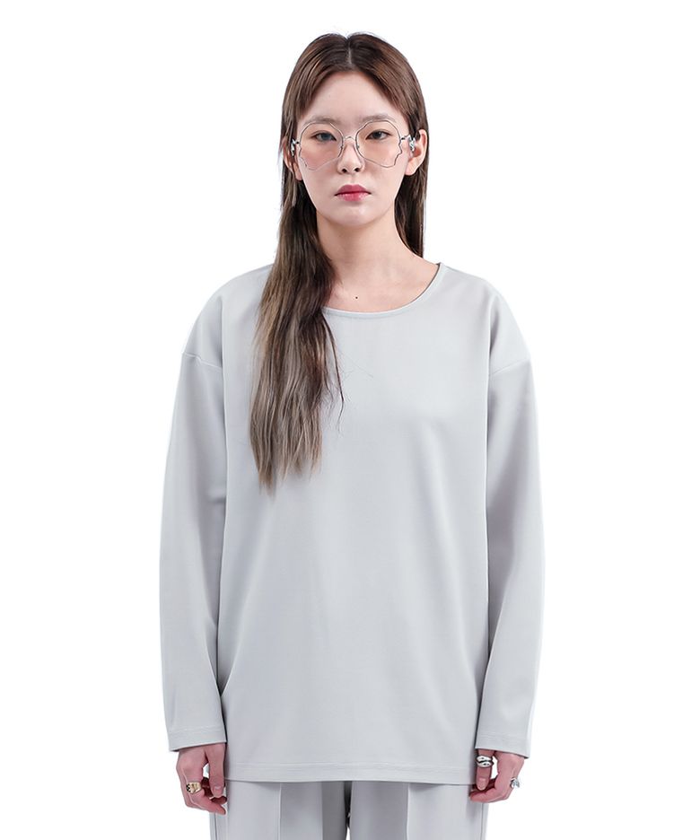 릴랙스드 핏 우븐 티셔츠 쿨 그레이
