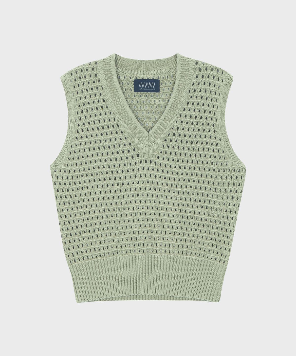 왓에버위원트(WHATEVERWEWANT) NET V-NECK KNIT VEST [SAGE GREEN]