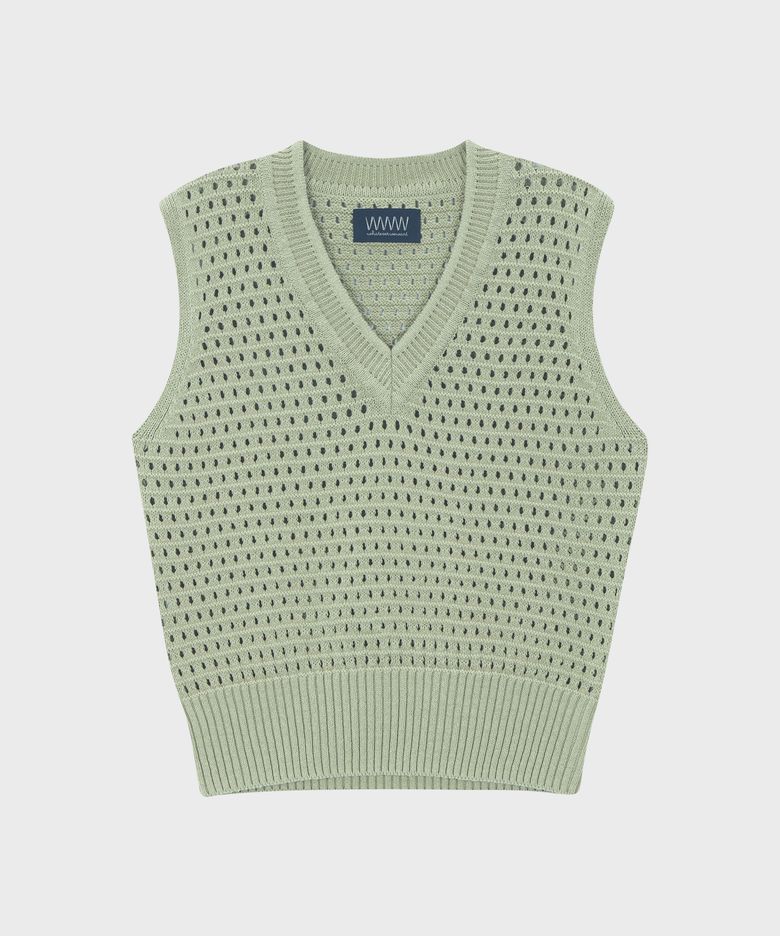 NET V-NECK KNIT VEST [SAGE GREEN]