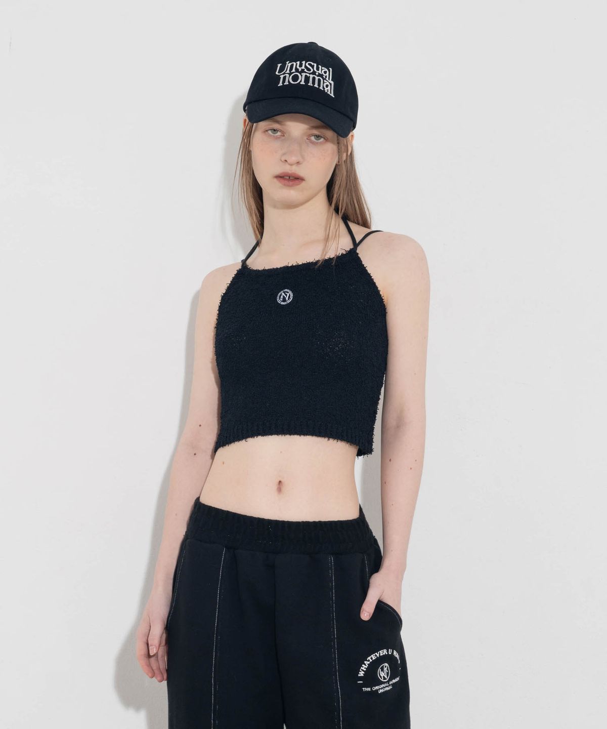 언유주얼 노말(UNUSUALNORMAL) 2WAY KNIT HALTER TOP_BLACK
