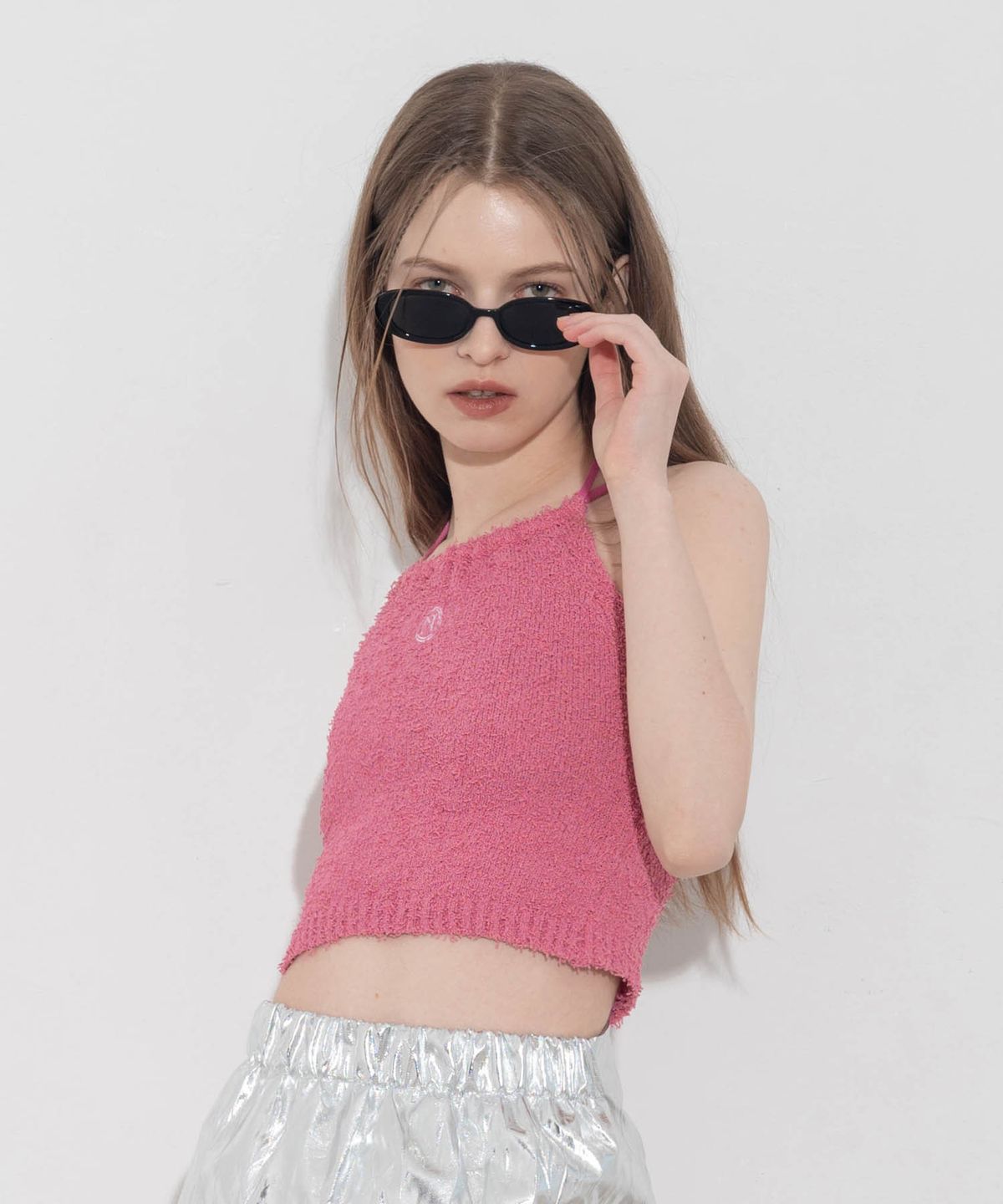 언유주얼 노말(UNUSUALNORMAL) 2WAY KNIT HALTER TOP_PINK