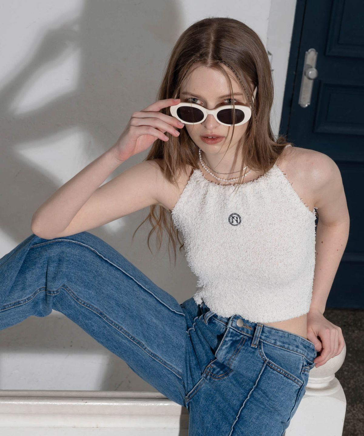 언유주얼 노말(UNUSUALNORMAL) 2WAY KNIT HALTER TOP_IVORY