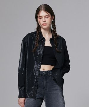 글로시 라이트 코튼 블라우스 블랙