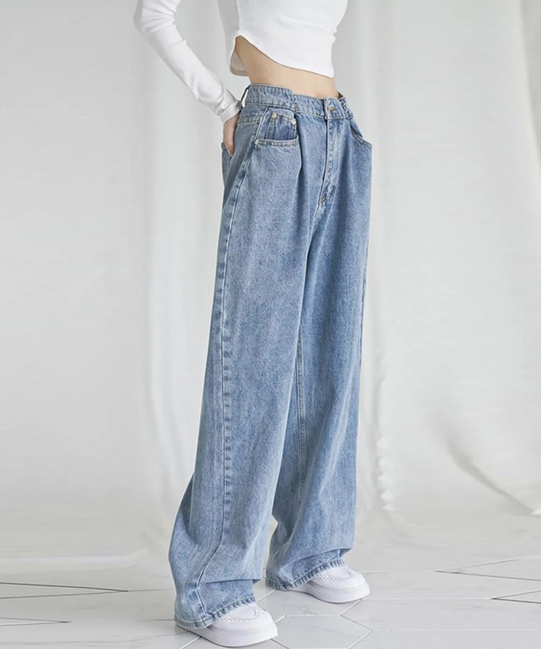 BUCKLE WIDE DENIM PANTS STONE LIGHTBLUE