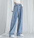BUCKLE WIDE DENIM PANTS STONE LIGHTBLUE