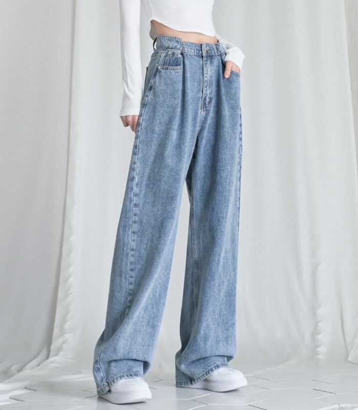 MUSINSA | AVANDRESS BUCKLE WIDE DENIM PANTS STONE LIGHTBLUE