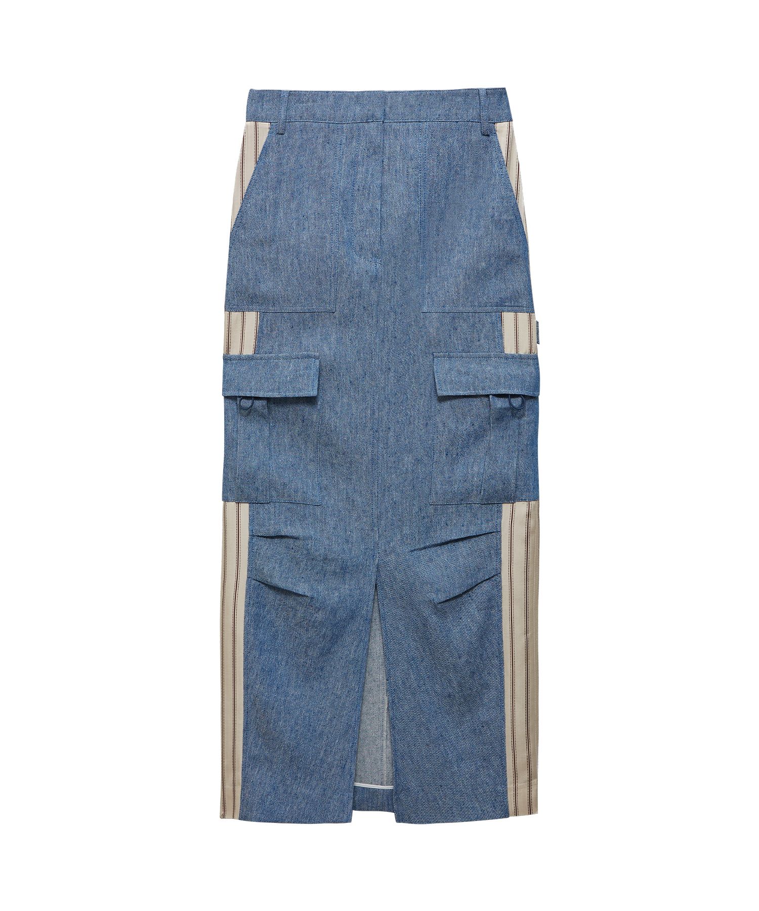 MUSINSA | INSTANTFUNK Denim Like Cargo Long Skirt - Blue