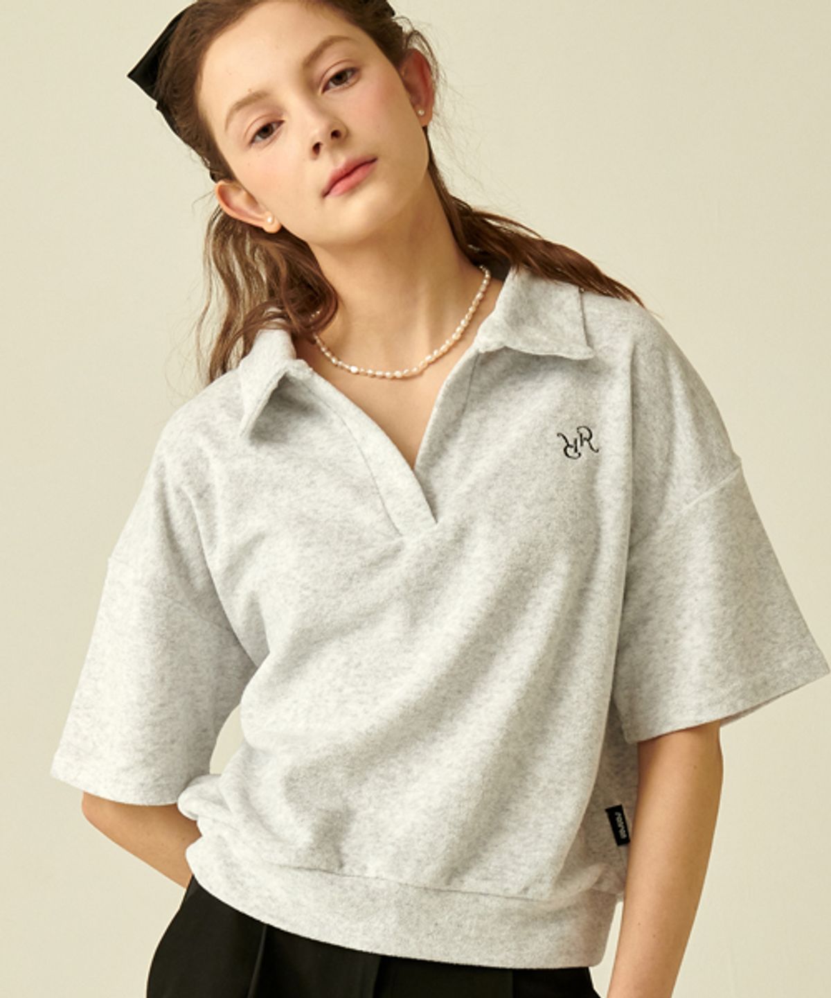 론론(RONRON) TERRY COLLAR T-SHIRT WHITE MELANGE