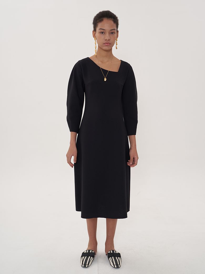 signature v-neck dress_black