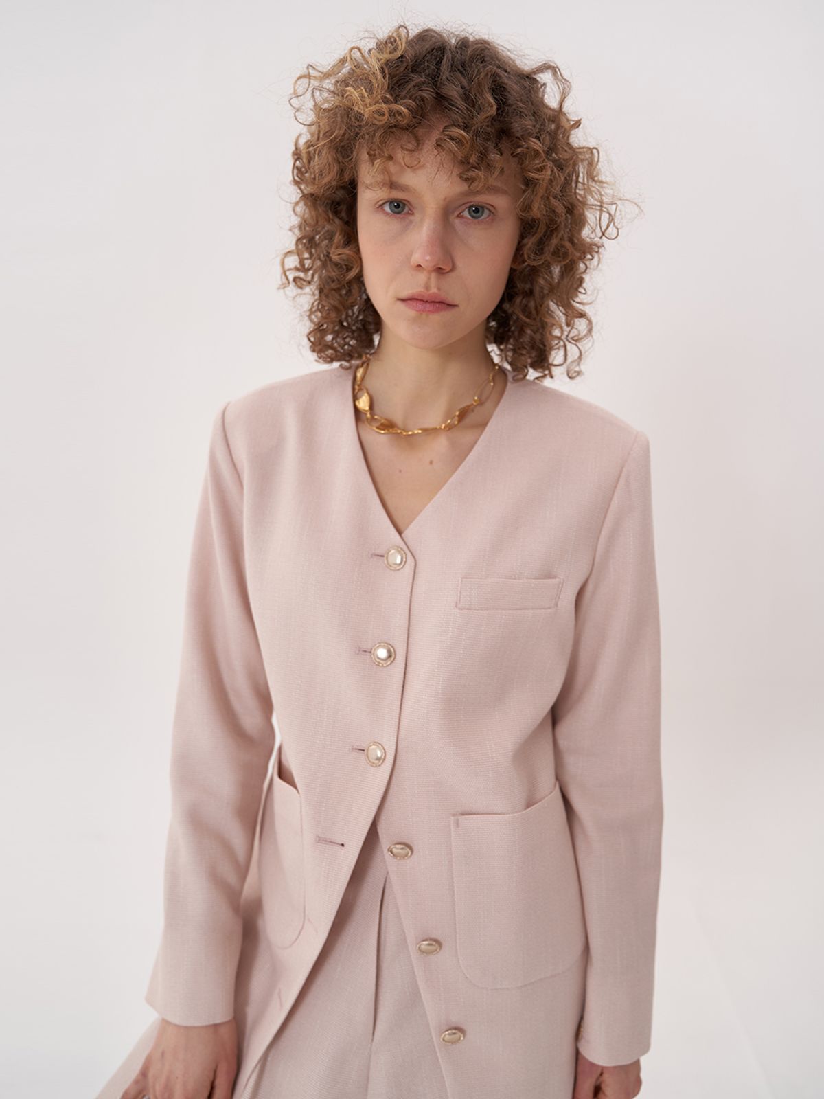 비먼(VIMUN) v-neck oversized jacket_salmon