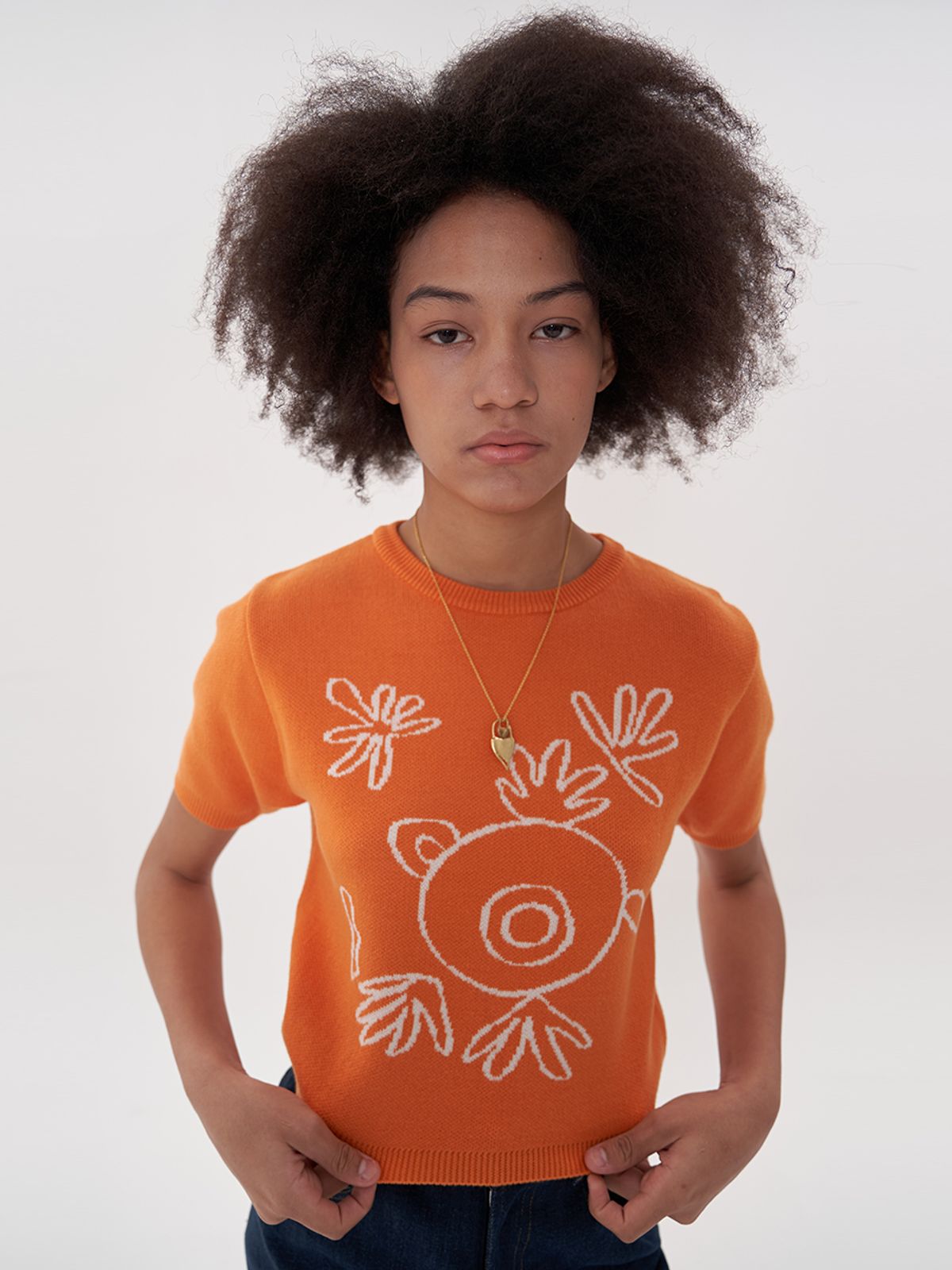 비먼(VIMUN) jacquard crop knit_orange