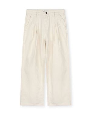 WIDE FIT TWO TUCK LINEN DENIM PANTS ECRU