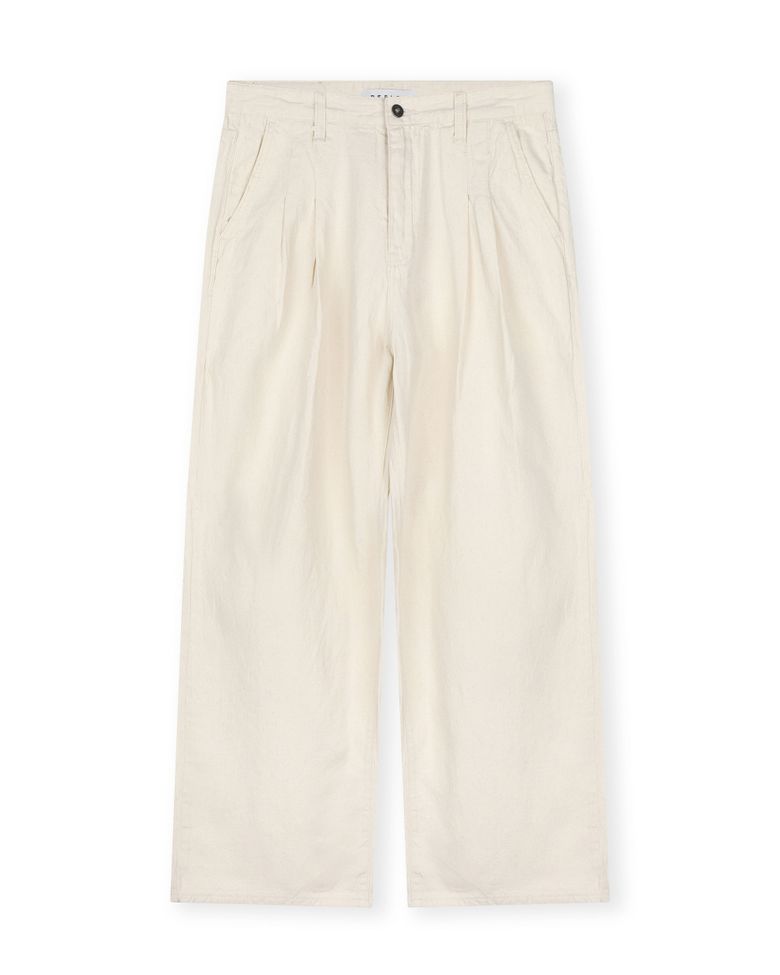 WIDE FIT TWO TUCK LINEN DENIM PANTS ECRU