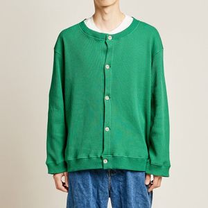 라운드넥 와플 가디건_그린