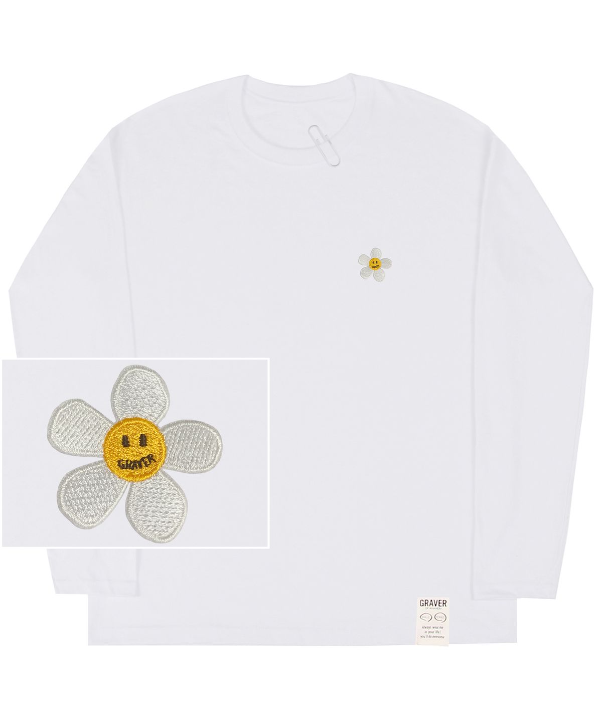 그레이버(GRAVER) [UNISEX]플라워도트 자수 롱슬리브_화이트