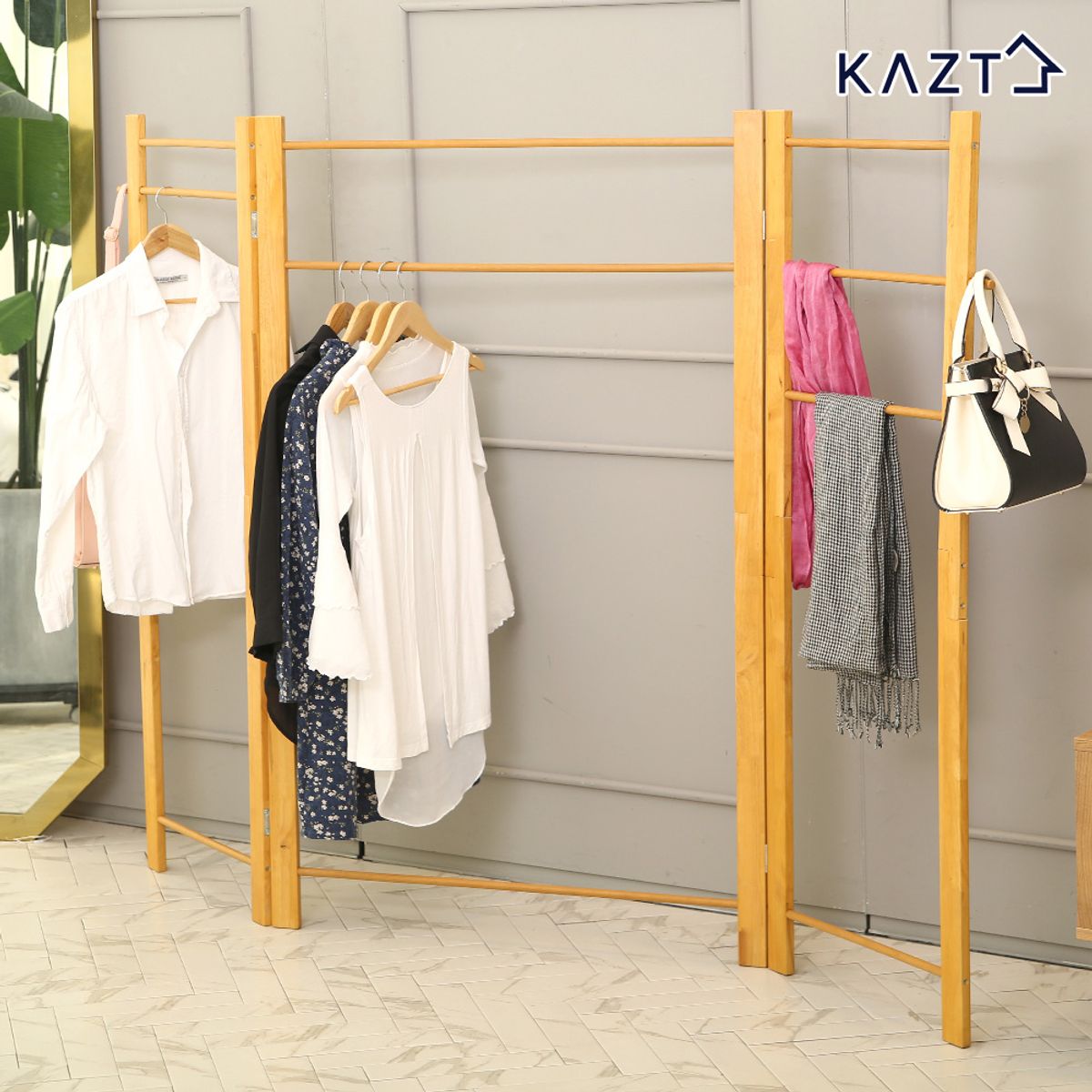 가쯔(KAZT) 와이드3단접이식드레스룸원목행거