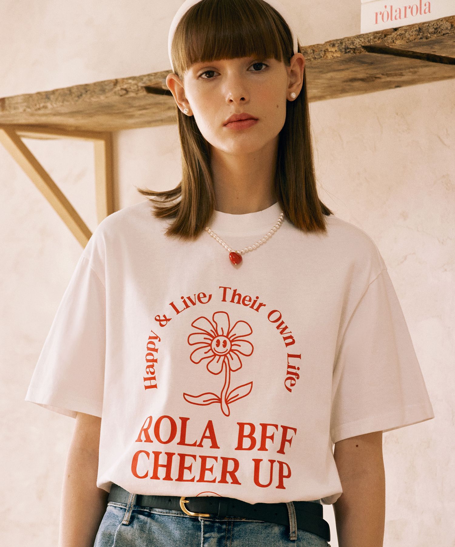 ☆韓国の人気☆【ROLAROLA】☆FLOWER CHEERUP T-SHIR.T☆ 로라로라(ROLAROLA) FLOWER CHEERUP T-SHIRT WHITE RED - 사이즈