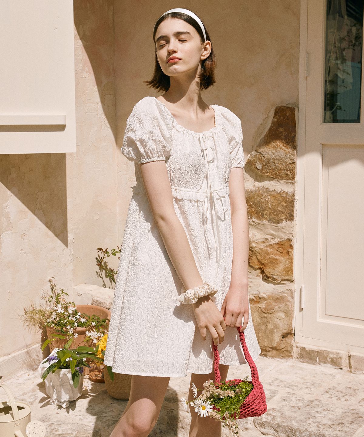 로라로라(ROLAROLA) SQUARE NECK PUFFSLEEVE ONE-PIECE WHITE