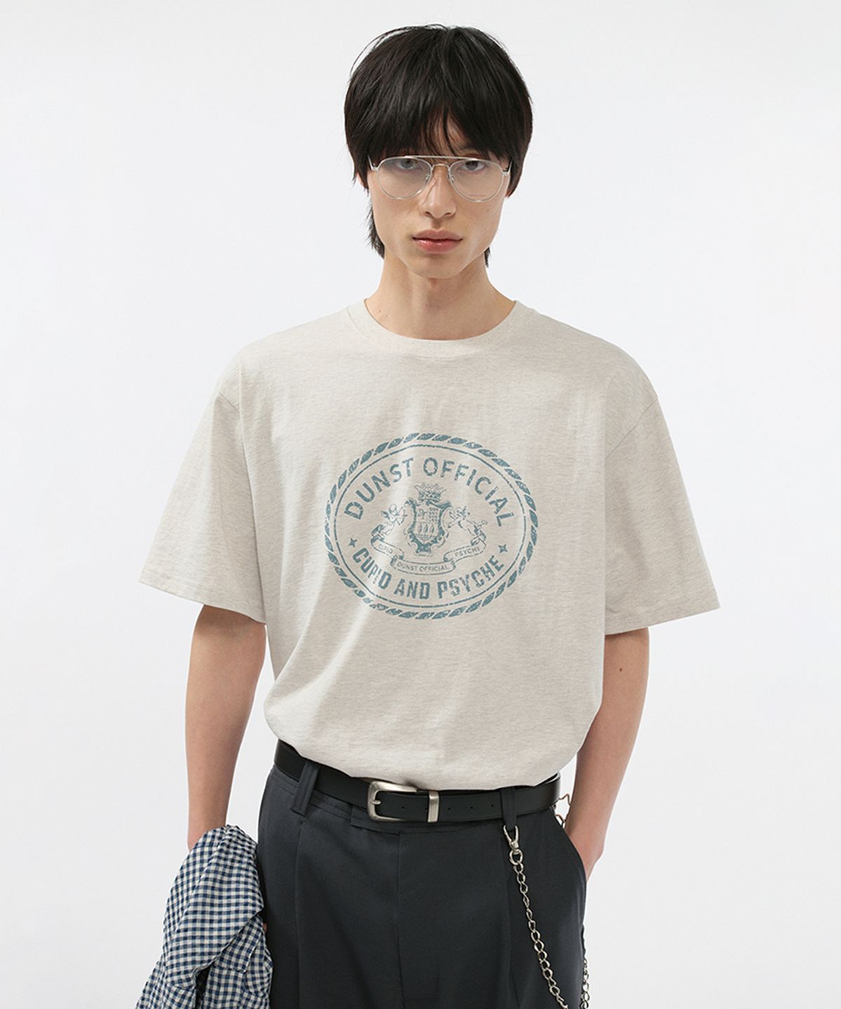던스트 포 맨(DUNST FOR MEN) CUPID CAMPUS T-SHIRT_UNISEX_UDTS5B121_OATMEAL MELANGE