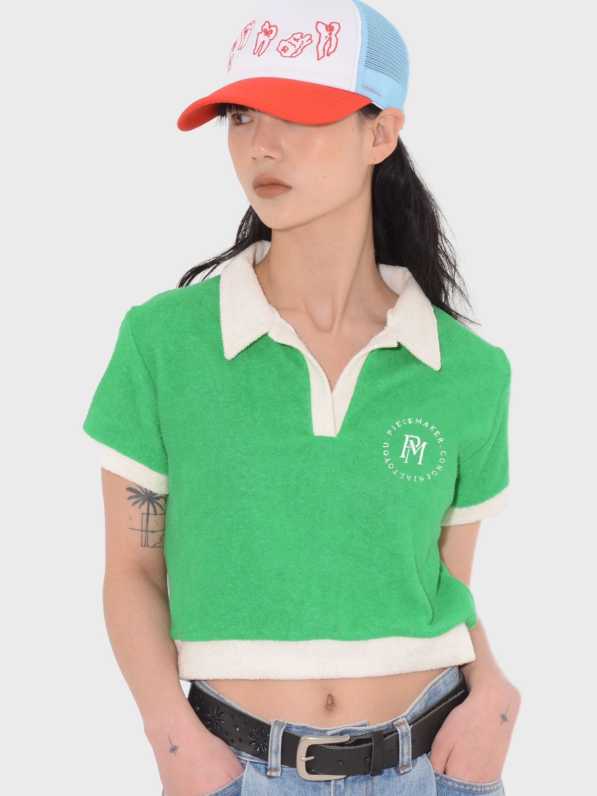 피스메이커(PIECE MAKER) TERRY CROP PK SHIRTS (GREEN)