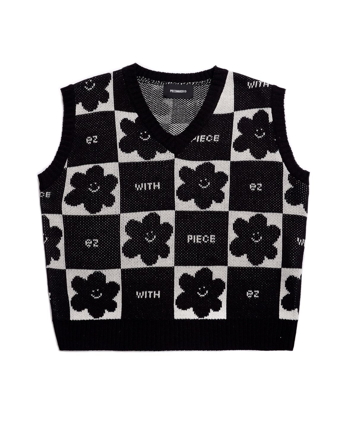 피스메이커(PIECE MAKER) DAISY CHECKERBOARD KNIT VEST (BLACK)