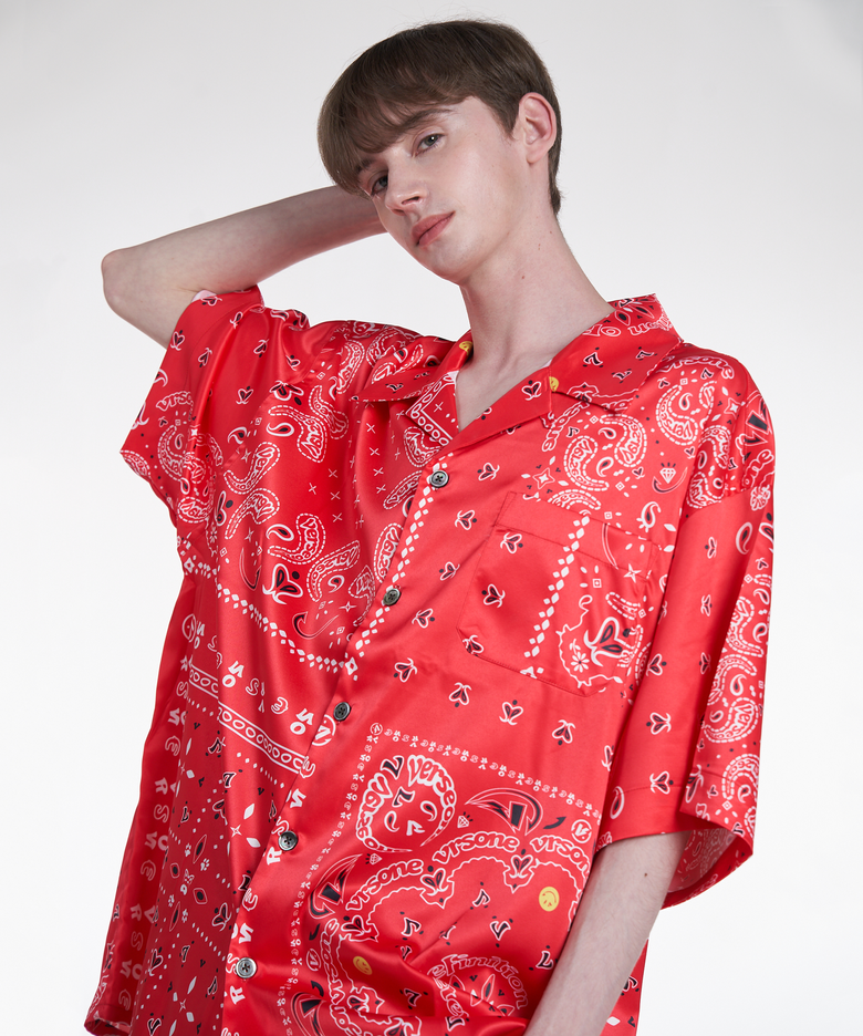 OVER FIT PAISLEY S/S SPANDEX SHIRTS RED
