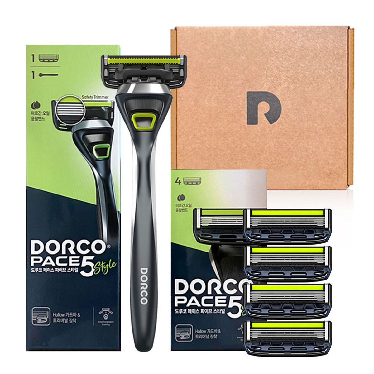 도루코(DORCO) 페이스 베이직 스타터킷 면도세트(면도기+면도날 총5입)